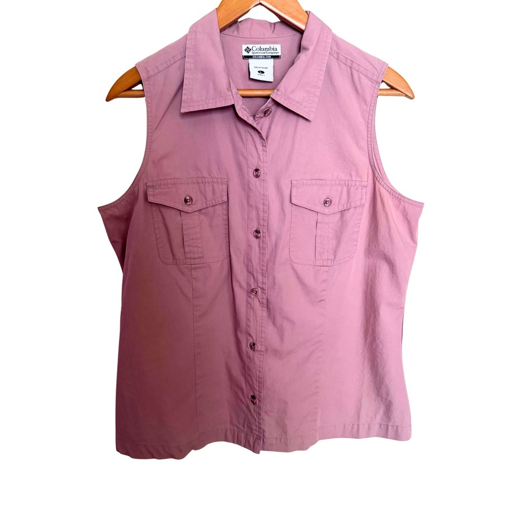 Columbia Womens Sleeveless Button Down Utility Hiking Shirt Mauve Pink Size L